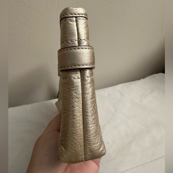 Coach-Pale Metallic Gold Laser etched Logo Clutch Wristlet - Picture 5 of 9